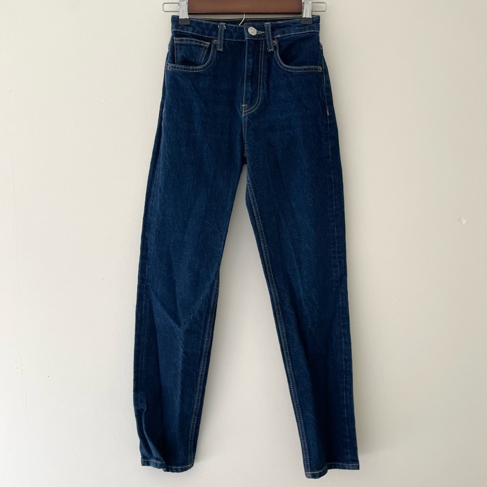 Zara High Rise Rigid Denim Dark Wash Jeans 0